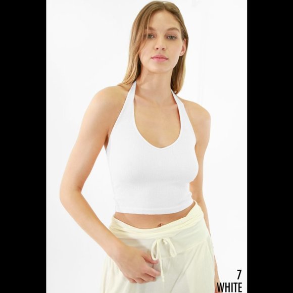 NEW White Crop Halter with Ribbing - Picture 1 of 2